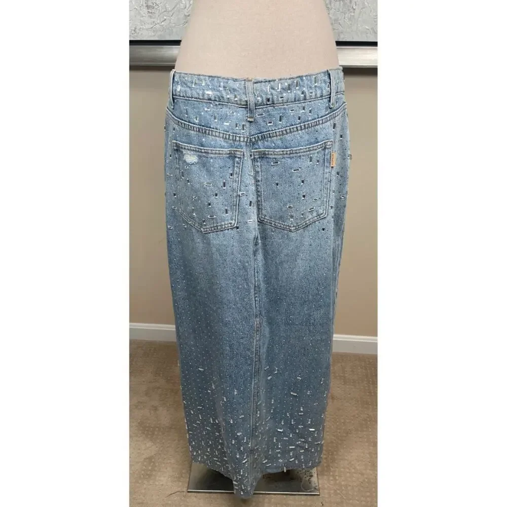 RETROFETE Palermo Sequin Embellished Denim Maxi Skirt Size 32